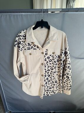 Leopard Patchwork Beige Shacket Jacket